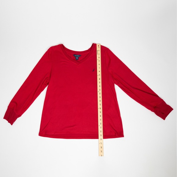 Nautica Mens Red Long Sleeve V‎ Neck T-Shirt Top Soft Stretch Large - Picture 9 of 13